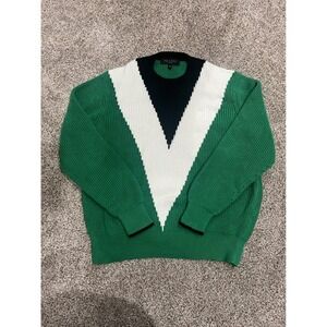 Rag & Bone Mens Green Colorblock Chevron Rib Knit Cotton Sweater Large